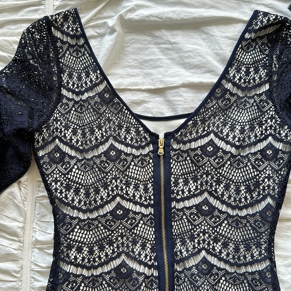 GUESS Navy Blue Lace Overlay Mini Dress - Picture 6 of 8